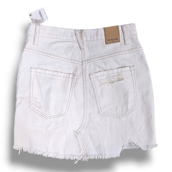 Free People Brea White Cutoff Distressed Button Fly Mini Denim Skirt Size 24 - Picture 5 of 8